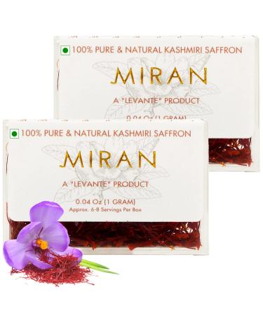 MIRAN Original Kashmir Saffron Threads 2g (0.07Oz), Superior Kashmiri High Morga Grade Saffron Threads | Rich Color & Aroma Indian Saffron Spice For Cooking, Beauty, Health | Kesar/Azafran (2 Pack) Pack of 2