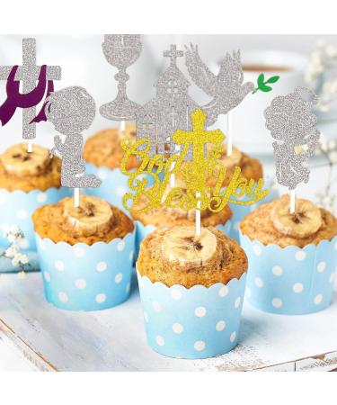 First Holy Communion Cupcake Toppers Picks Glitter Decorations Baptism Party Supplies - Buy Online on GoSupps.com