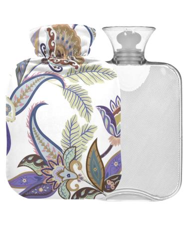 NAANLE hot water bottle with cover Paisley Flower Flowers Transparent Warm Water bottle 2l Large hot hot water bottle for menstrual cramps pain relief handfoot heat and cold therapy