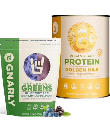 Golden Milk Vegan Protein Powder and Gnarly Performance Greens Blueberry A ai (11.64 oz)