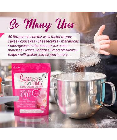 Sugar and Crumbs Natural Flavoured Icing Sugar 500g - Baking Frosting Decoration - White Chocolate Raspberry Flavor - Buy Online on GoSupps.com