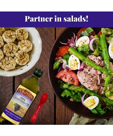 Pompeian Grapeseed Oil Bundle - 2 x 24 oz Bottles for High Heat Cooking | Ideal for Deep Frying & Baking | Includes TRIONI Spoon - Buy Online on GoSupps.com
