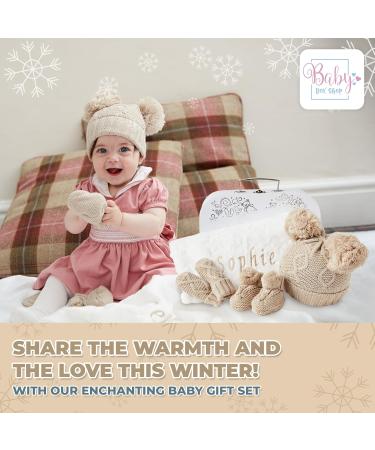 Personalised Baby Shower Gifts: Newborn Winter Warm Set with Baby Clothes, Hat, Blanket, Booties, and Gloves - Customised Beige Gifts - Buy Online on GoSupps.com