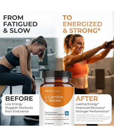 Mindly Daily L-Carnitine L-Tartrate 500 mg - 60 Vegan Capsules - Amino Acid Supplement - Gluten Lactose & Titanium Dioxide Free - Buy Online on GoSupps.com
