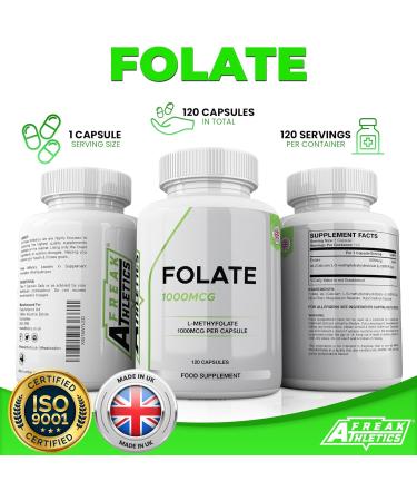 Folate 1000mcg (L-Methylfolate) 120 Capsules - 5-MTHF Active Folic Acid/Vitamin B9 - Buy Online on GoSupps.com