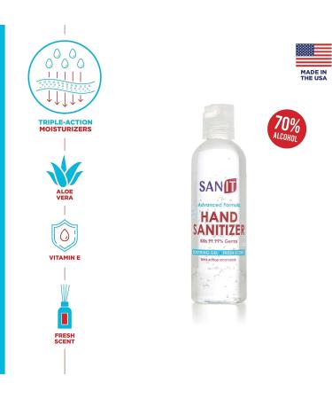Sanit Moisturizing Hand Sanitizer Gel 70% Alcohol - 2 Pack 4 oz - Made in USA - Kills 99.99% Germs with Vitamin E and Aloe Vera - Fresh Scent Soothing Formula - Buy Online on GoSupps.com