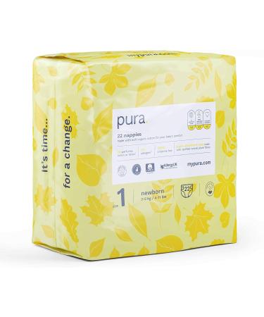 Pura Eco-Diapers Size 1 (Newborn 2-5kg) - 132 Organic Cotton Diapers EU Ecolabel Certified Sensitive Skin Monthly Box Moisture Indicator - Buy Online on GoSupps.com