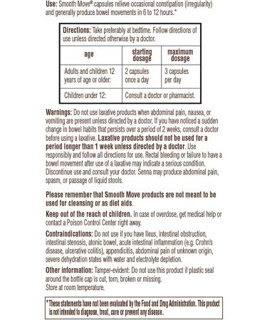 Traditional Medicinals Smooth Move Senna Laxative Capsules - Natural Constipation Relief - 50 Capsules - Buy Online on GoSupps.com