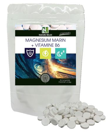 NAKURU | Marine Magnesium + Vitamin B6 | Relax Range | Made in France | (90 Tablets of 750mg / Net Weight: 67.5g)