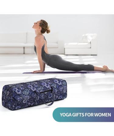 Boulder Bee Yoga Mat Bag - Large Carrier with Wet Pocket, Gym Tote for Women | Blue Cashew Flower Design | Yoga Gifts - Buy Online on GoSupps.com
