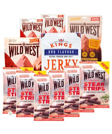 Wild West Beef Jerky - Mix Original Steak Strips Kings BBQ jerky Original - almost 1 kg of dried meat 88.18 g (pack of 11)