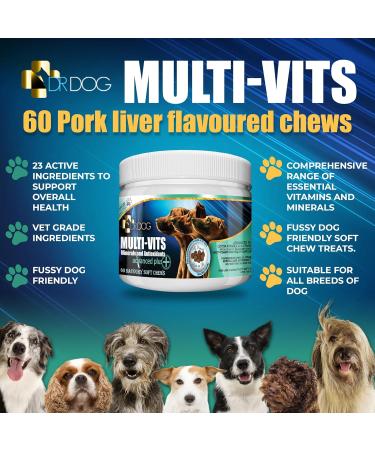 DR DOG Multivitamin for Dogs 60 Soft Chews - Essential Vitamins, Minerals & Antioxidants - Fussy Friendly & Tasty Treats - Made in UK - Buy Online on GoSupps.com