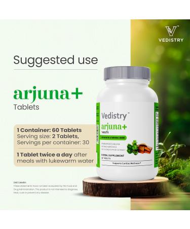 Vedistry Arjuna Bark Extract Supplement | 1100mg Arjuna Tablets with Long Pepper for Heart Health & Blood Pressure Support | Organic & Vegan Herbal Cardiovascular Supplement | 60 Arjuna Tablets - Buy Online on GoSupps.com