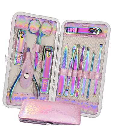 Manicure Set Nail Clippers Pedicure Kit - 12pcs Stainless Steel Nail Kit  Colorful Professional Nail Care Kit Nail Files & Scissors Tools For Hands Foot Facial - Pink