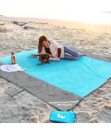 covacure Beach Blanket Waterproof Sandproof 118X 108"- Large Beach Blanket Sandproof Fits for 4-8 Adults, Waterproof Beach Mat with 6 Zipper Pocket, Outdoor Beach Mat for Travel, Camping, Hiking Blue