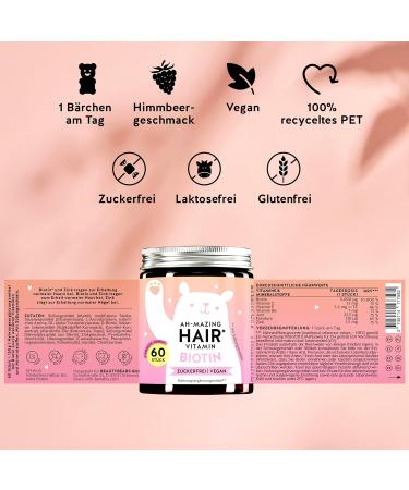 Buy Biotin High-Dosed Sugar-Free Gummy Bears for Hair Growth - 5000 g Hair Vitamins - Skin Hair & Nails Complex - 60 Pieces - Buy Online on GoSupps.com