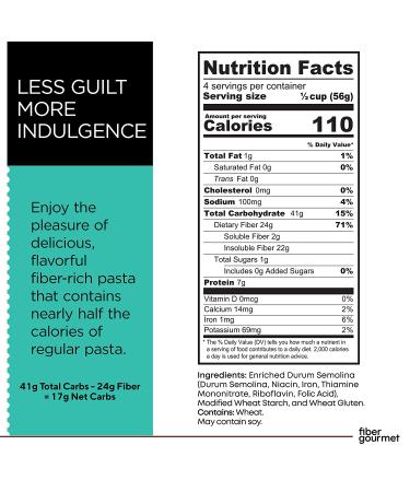 Fiber Gourmet Pasta Variety Pack - Spaghetti, Rotini, Penne, Elbows - Low Calorie & Fiber-Rich - Made in Italy - Non-GMO, Kosher, Vegan - 8oz Box x4 - Buy Online on GoSupps.com