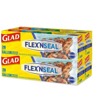 Glad FLEXN SEAL Gallon Freezer Zipper Bags, 28 Count (Pack of 4) - Package May Vary Gallon Freezer Bags 28 Count (Pack of 4)