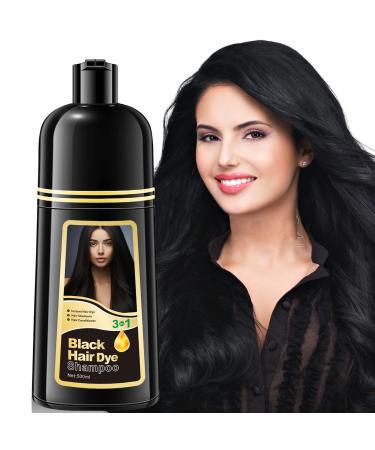 Black Hair Dye Shampo Instant Black Dye Shampoo for Gray Hair 3-In-1 Color Shampoo Long Lasting 100% Gray Coverage Herbal Ingredients For Men & Women 500ml-BLACK Black-500ML