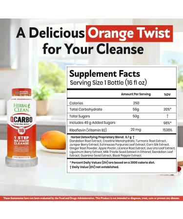 Herbal Clean Qcarbo16 Same-Day Detox Cleanse Drink (16 fl oz) - Strawberry Mango Flavor Full Body Cleanse* Detox Drink for Moderate Toxin Level* Vitamin B2 and Vitamin B12 for Men & Women - Buy Online on GoSupps.com
