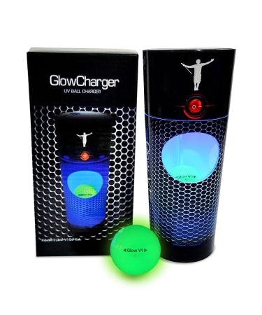 Glow Gear Golf - GlowV1 Glow Golf Balls Charger Light Pack with Refills of Glow in The Dark Golf Balls, Rechargeable Light Up Golf Balls, Golf Accessories for Women & Men, Includes 4 AA Batteries 2 Ball Pack