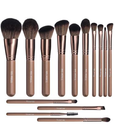 BS-MALL Makeup Brushes Premium Synthetic Foundation Powder Concealers Eye Shadows Makeup 14 Pcs Brush Set  Coffee Brown Color A-Chocolate