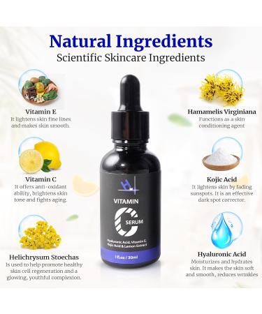 HM Vitamin C Face Serum Anti-Aging Hydrating & Brightening with Hyaluronic Acid Vitamin E & Kojic Acid - Dark Spot Corrector - Buy Online on GoSupps.com