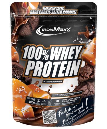 IronMaxx 100% Whey Protein Powder - Dark Chocolate Cookie Salted Caramel 500g Bag | Whey Protein Powder Reduced in Sugar and Water Soluble | Many Different Flavors