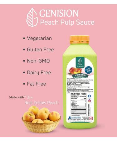 GENISION Peach Pulp Sauce - Ideal for Cocktails, Smoothies, and Desserts - Gluten-Free, Non-GMO, No Artificial Colors - 38.80 oz - Buy Online on GoSupps.com