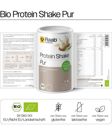 Raab Vitalfood Bio Protein 78 Pure Shake - Vegan Protein Powder Gluten-Free 78% Protein Blend (Pea & Rice) - 500g Can - Buy Online on GoSupps.com