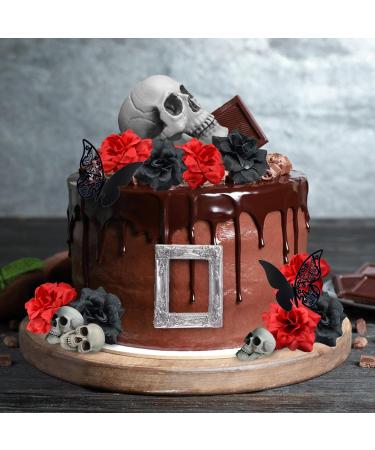 19 PCS Halloween Cake Topper Gothic Rose Skull Cake Topper with Black Butterfly for Halloween Bloody Horror Movie Birthday Party Cake Decorations (type 1) - Buy Online on GoSupps.com