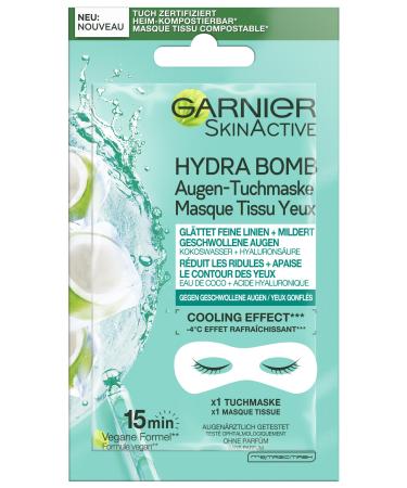 Garnier Eye Cloth Mask Moisturising Against Swollen Eyes Smoothing Fine Lines Vegan Formula with Coconut Water and Hyaluronic Acid Hydra Bomb 6g
