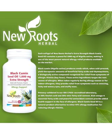 New Roots Herbal - Black Cumin Seed Oil 1000mg Extra Strength 60 Softgels Made with Premium Organic First Cold-Pressed Black Seed Oil for Allergy Support - Pure Black Seed Oil for Overall Wellness - Buy Online on GoSupps.com