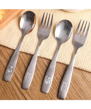 VGOODALL 12PCS Children Safe Forks and Spoons Set - Bunny and Puppy Motifs | Stainless Steel Toddler Utensils - Buy Online on GoSupps.com