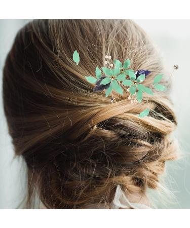 Uonlytech Comb Hair Comb Metal Flower Hair Comb Bride Wedding Hair Comb Crystal Wedding Hair Side Comb Rhinestone Bridal Hair Comb for Brides Women Girls(Green) Pearl Hair Rhinestone - Buy Online on GoSupps.com