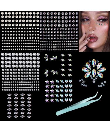 Face Jewels Face Gems Stick on  Face Rhinestones Face Gems Makeup Self Adhesive Face Rhinestones Stickers Eye Gems Face Jewels Stick on Diamonds Face Stick Gems for Women Festival Accessory and Nail Art Decorations with ...