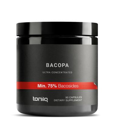 Toniiq Bacopa - Ultra High Potency 45:1 Extract with 75% Bacosides - Highly Concentrated - Third-Party Lab Tested - 90 Capsules