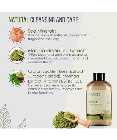 Ecolatier Sea Minerals & Matcha Body Wash - 97.5% Natural Vegan Detox & Moisturizing Cleanser - 20.3 Fl Oz - Buy Online on GoSupps.com