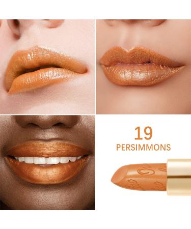 Oulac Metallic Gloss Lipstick - Long-Lasting Orange Glitter - Vegan 3D Color - 4.3g (Persimmons 19) - Buy Online on GoSupps.com