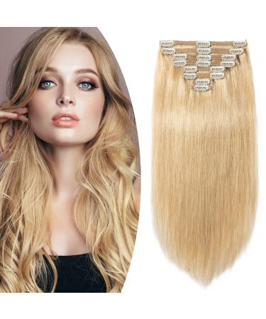 SEGO clip in extensions real hair 8 Party set Double Tressen hair extension 100% remy hair for complete head medium blond#24 10 "(25cm) -110g