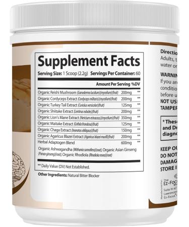 Ez-Focus Lion s Mane Mushroom Powder Blend 8-in-1 Organic Mushroom Complex with Reishi Chaga & Turkey Tail Easy-Mix Daily Mushroom Drink 2 Month Supply - Buy Online on GoSupps.com