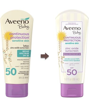 Aveeno Baby Zinc Oxide Mineral Sunscreen Lotion SPF 50, 3 fl. oz, Tear-Free, Paraben-Free - Travel-Size - Buy Online on GoSupps.com