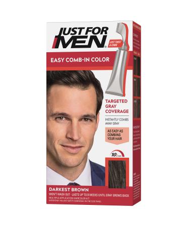 Just For Men Easy Comb-In Color Mens Hair Dye  Easy No Mix Application with Comb Applicator - Darkest Brown  A-50  Pack of 1 Pack of 1 Darkest Brown A-50