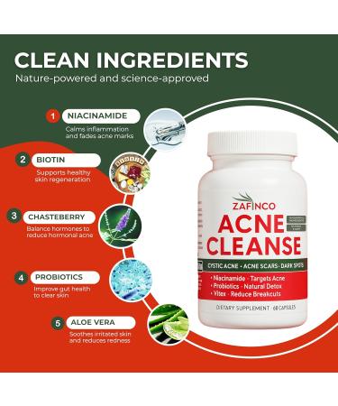 Acne Cleanse Capsules.Powerful Vitex Angus Extract, Niacinamide, Biotin for Teens & Adults. Organic Acne Treatment,Cystic Pimples, Oily Skin to Natural Clear Skin Vitamins Supplement- 60 Count - Buy Online on GoSupps.com