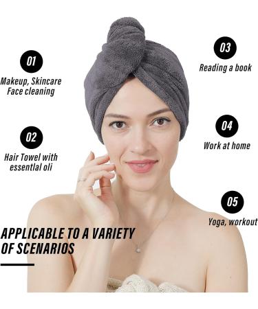 MOONQUEEN Hair Towel 5 Pack - 380GSM Thicken, Super Absorbent Quick Dry Hair Turban for Curly Long Thick Hair - Dark Grey - Buy Online on GoSupps.com