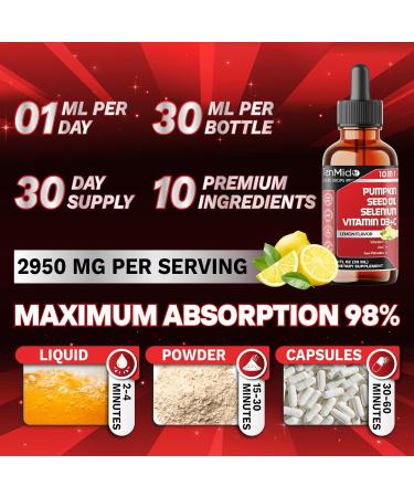 Tenmido Pumpkin Seed Oil with Saw Palmetto Supplements - 10in1 Liquid Drops Blended Selenium Vitamin D3 Vitamin C Vitamin E Zinc Stinging Nettle Curcumin and Black Pepper - 30ml 1 Fl Oz - Buy Online on GoSupps.com