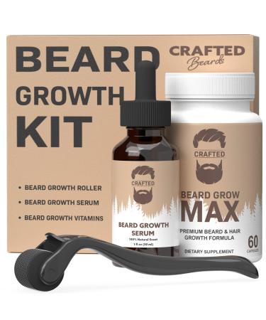 Crafted Beard Growth Kit - The Best Beard Growth Kit - Grow A Thicker Fuller Beard - Beard Growth Oil, Beard Roller, Beard Growth Vitamins (1 Month Kit) 3 Piece Set - Buy Online on GoSupps.com
