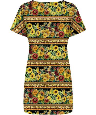 2022 Women's Casual Crewneck Tshirt Dress - Yellow Large, Tropical Print Boho Beach Sundress - Buy Online on GoSupps.com