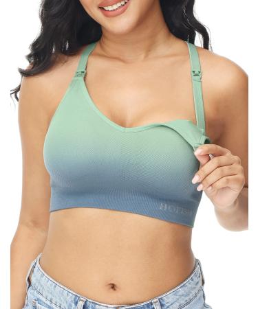 HOFISH Support Nursing Sports Bra Seamless Medium Impact Racerback Nursing Bras Pregnancy Padded Breastfeeding Bra XL Nursing Sports Bra: Blue-green