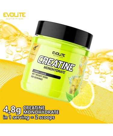 Evolite Nutrition Creatine Monohydrate 500g - Flavored Creatine Powder for Pre Workout Boost - Lemon Taurine - Best Creatine Supplement - Buy Online on GoSupps.com